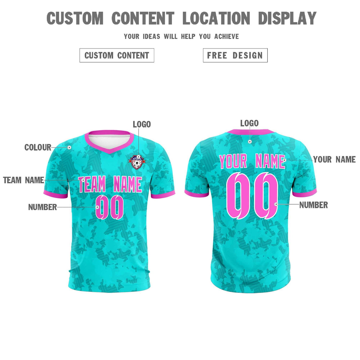 Custom Aqua Camo sports Soccer Tops/Sets Jersey