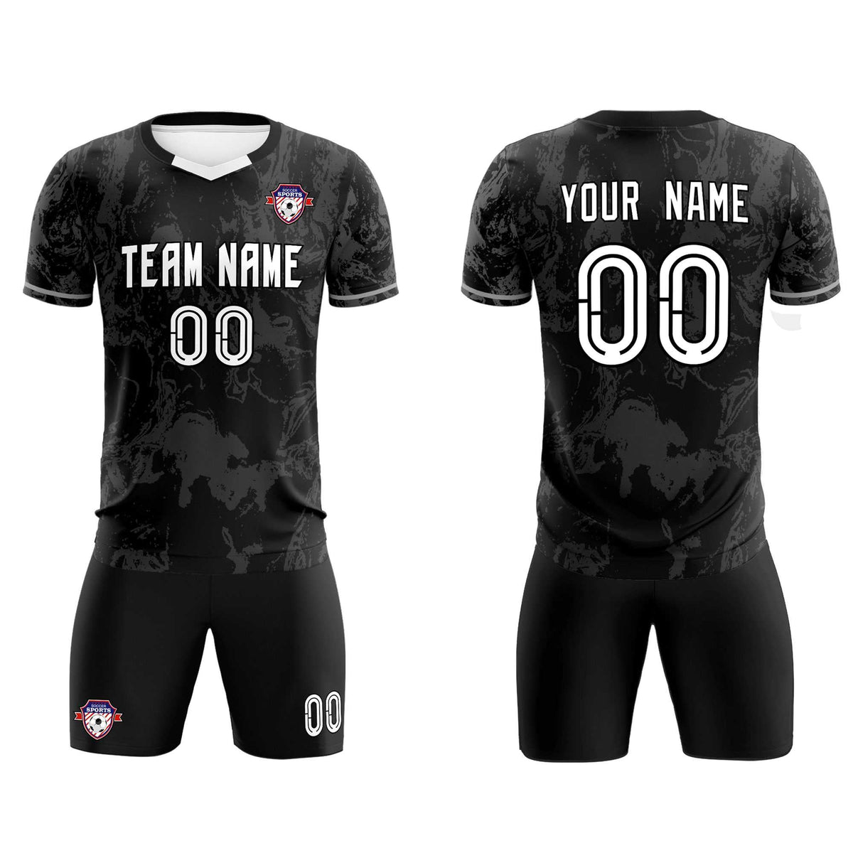 Custom Black Classic Graffiti Pattern Sportswear Soccer Tops/Sets Jersey