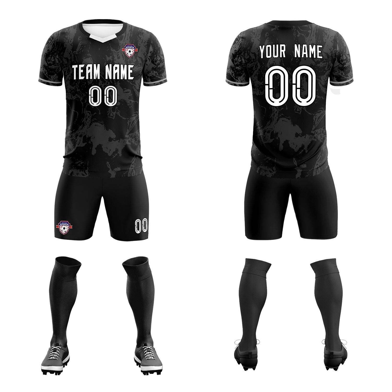 Custom Black Classic Graffiti Pattern Sportswear Soccer Tops/Sets Jersey