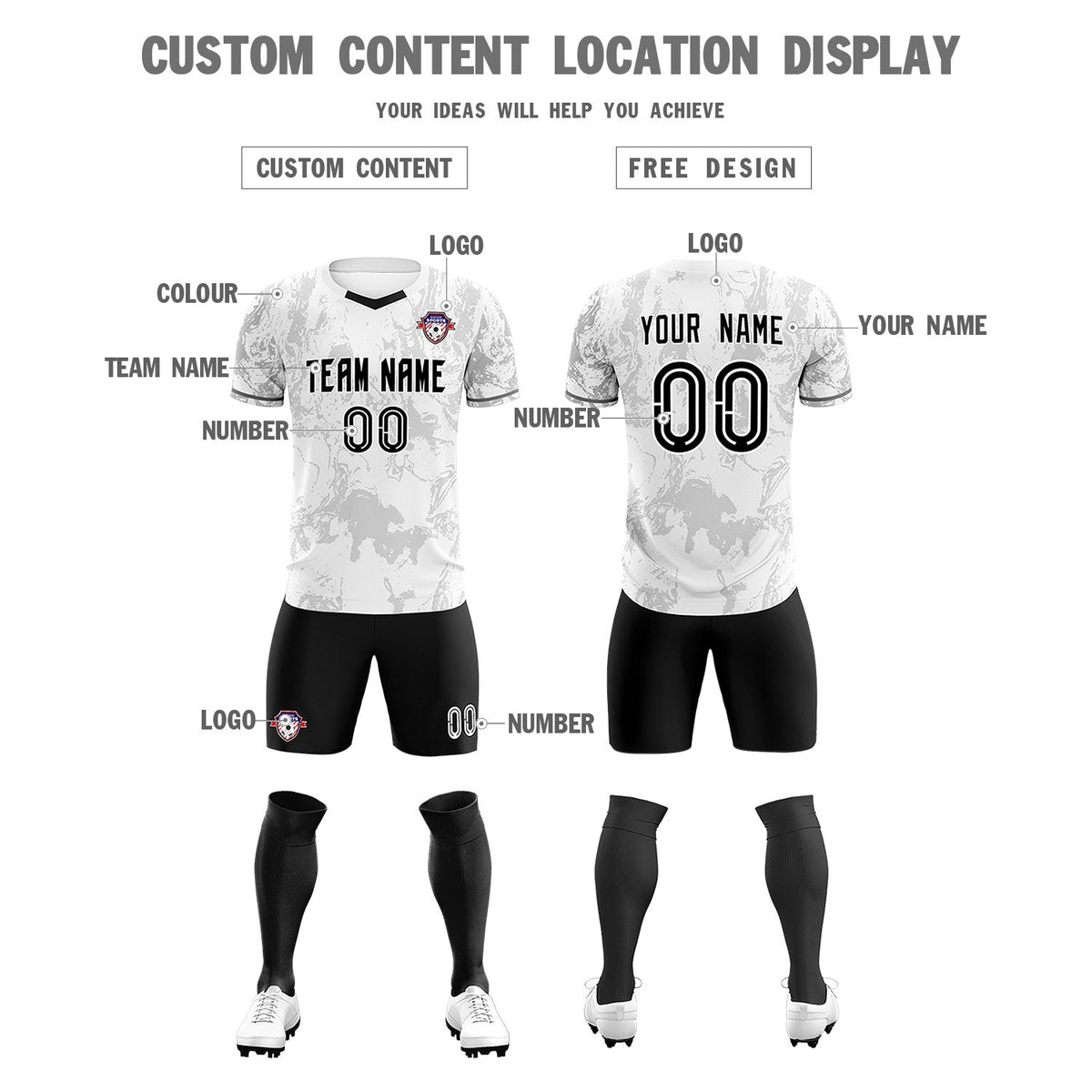 Custom White Classic Graffiti Pattern Sportswear Soccer Tops/Sets Jersey