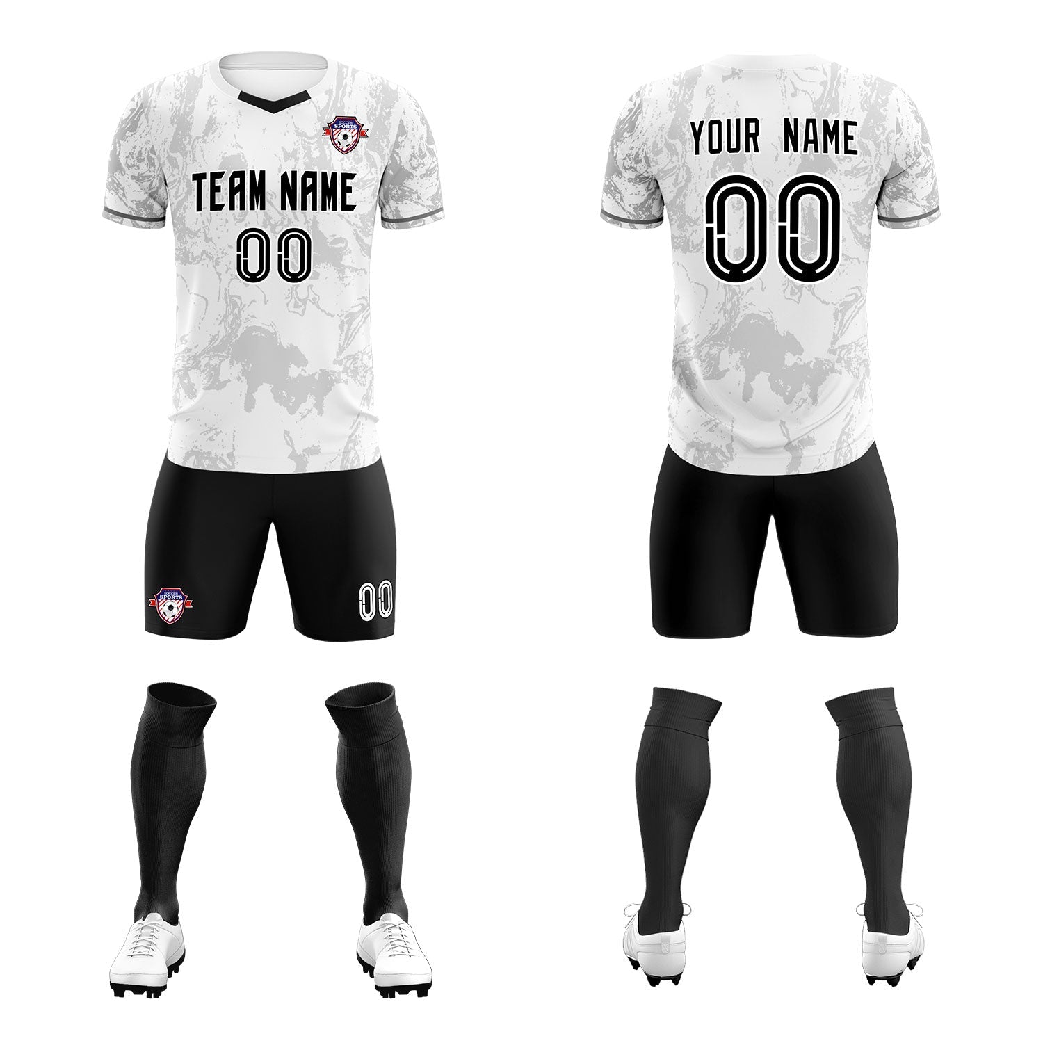 Custom White Classic Graffiti Pattern Sportswear Soccer Tops/Sets Jersey