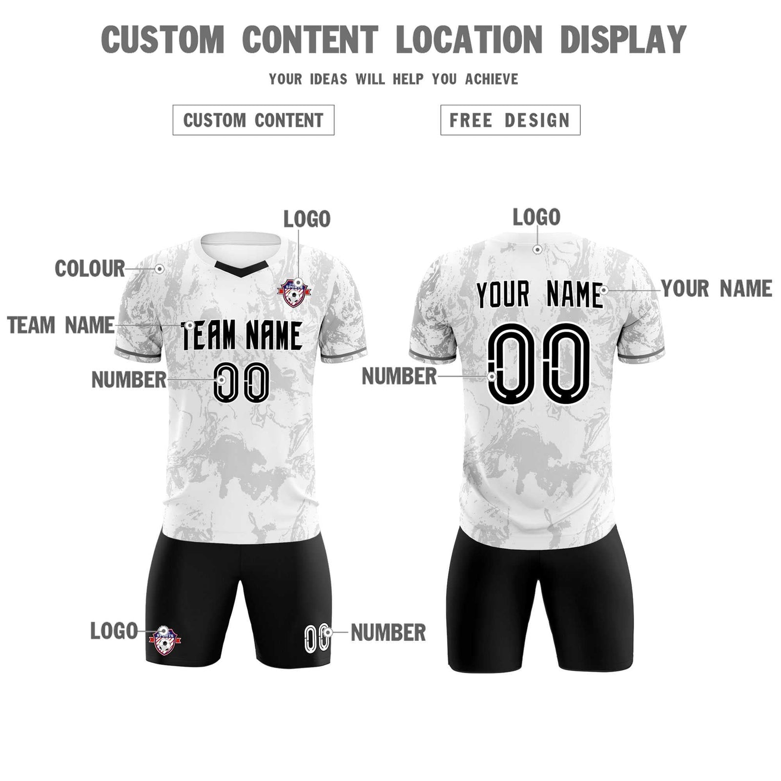 Custom White Classic Graffiti Pattern Sportswear Soccer Tops/Sets Jersey
