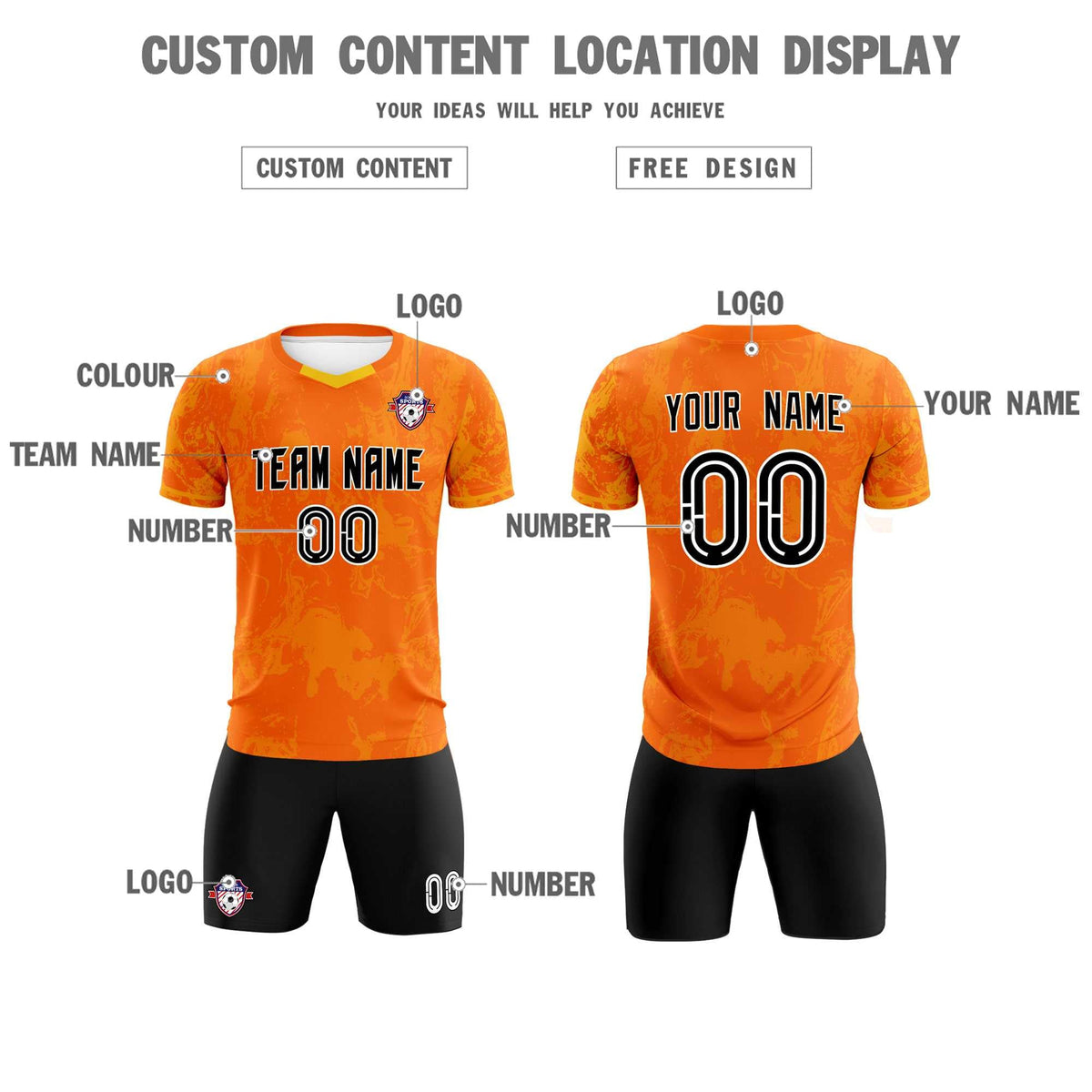 Custom Orange Classic Graffiti Pattern Sportswear Soccer Tops/Sets Jersey