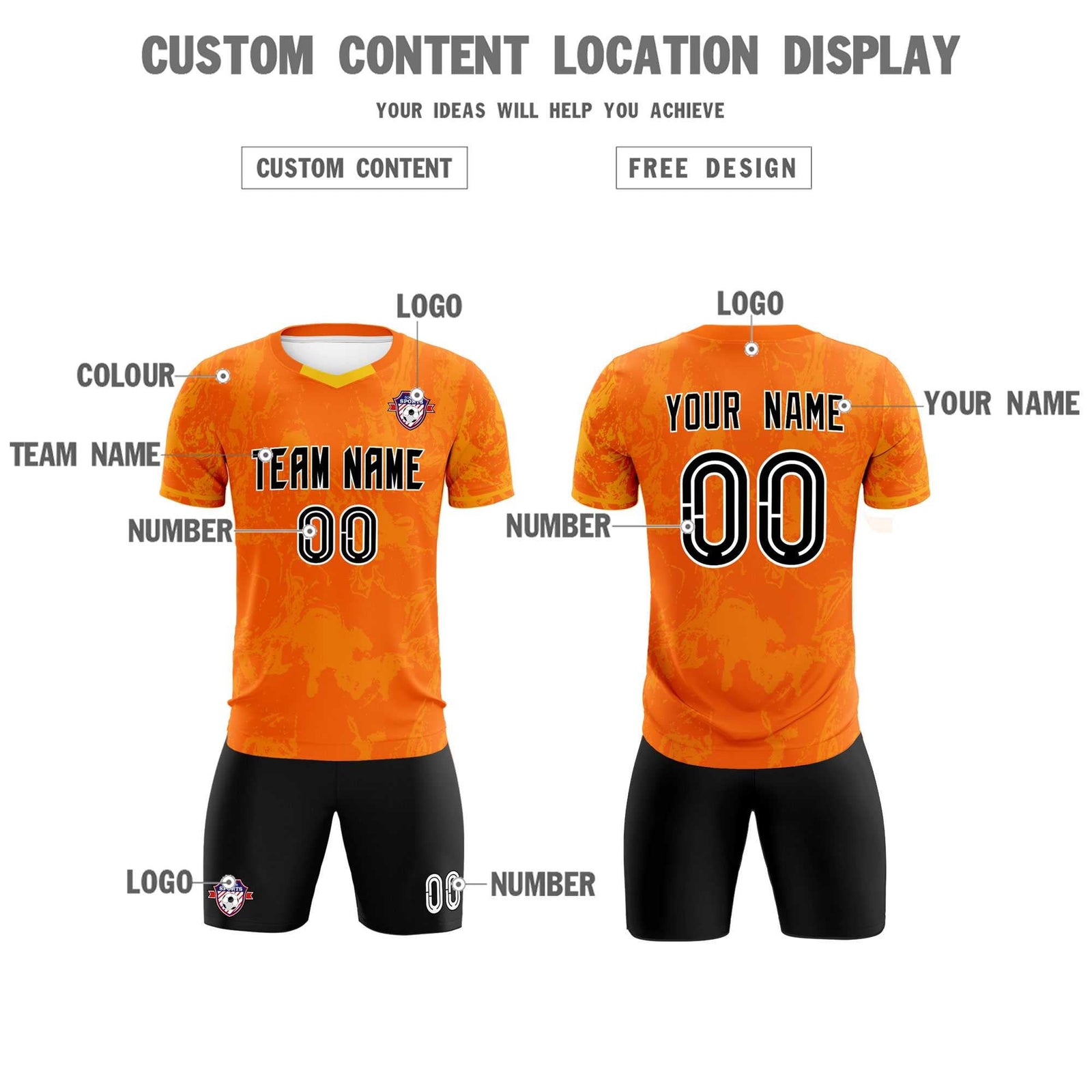 Custom Orange Classic Graffiti Pattern Sportswear Soccer Tops/Sets Jersey