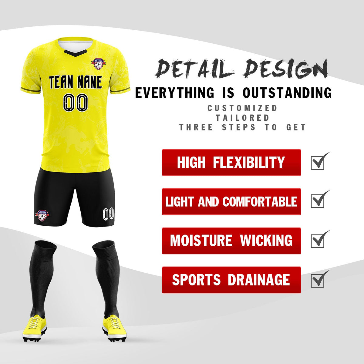 Custom Yellow Classic Graffiti Pattern Sportswear Soccer Tops/Sets Jersey