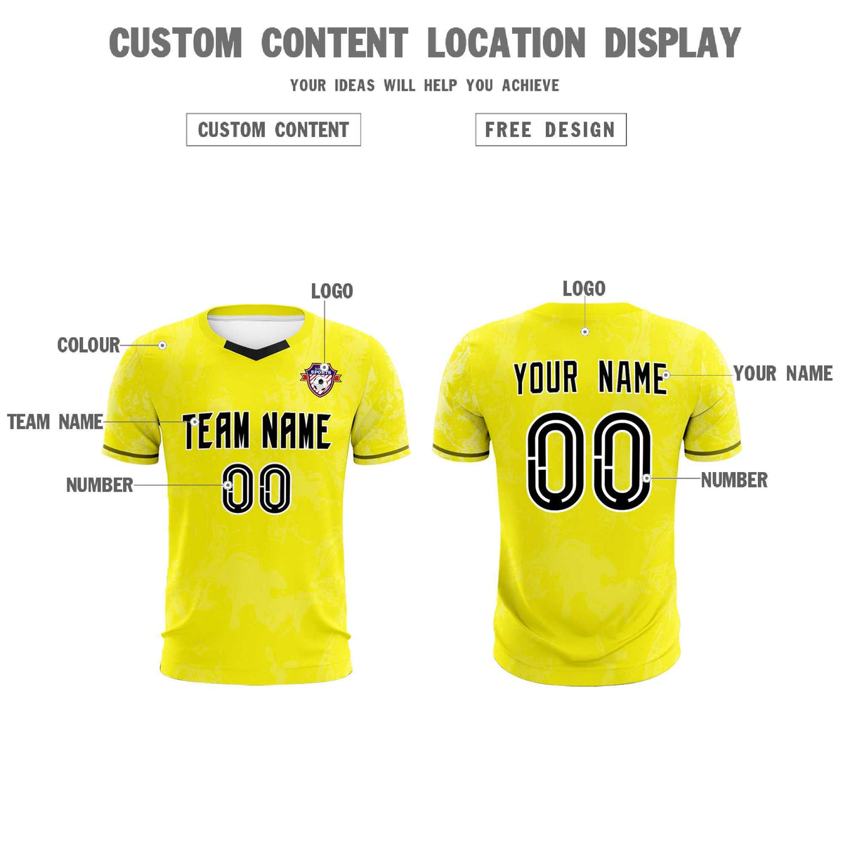 Custom Yellow Classic Graffiti Pattern Sportswear Soccer Tops/Sets Jersey