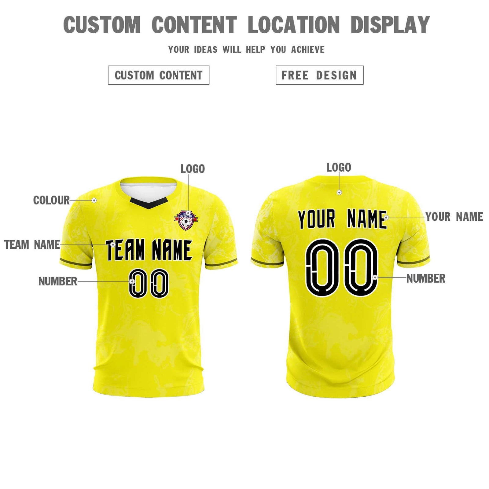 Custom Yellow Classic Graffiti Pattern Sportswear Soccer Tops/Sets Jersey