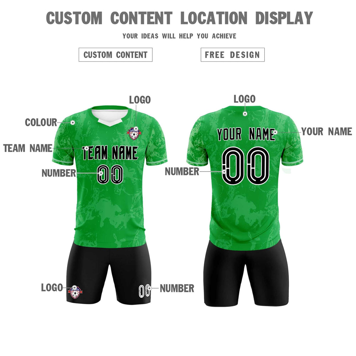 Custom Kelly Green Classic Graffiti Pattern Sportswear Soccer Tops/Sets Jersey