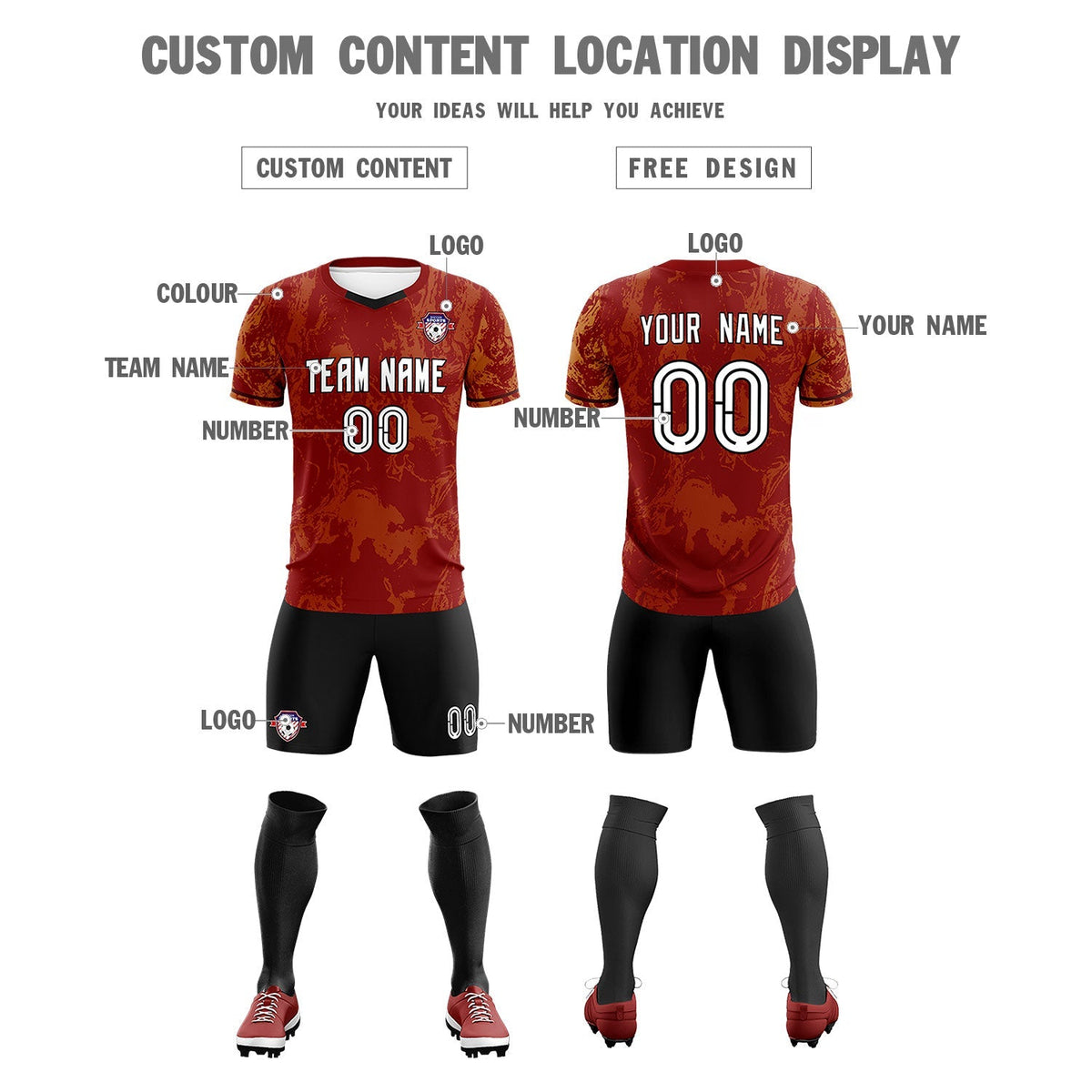 Custom Crimson Classic Graffiti Pattern Sportswear Soccer Tops/Sets Jersey