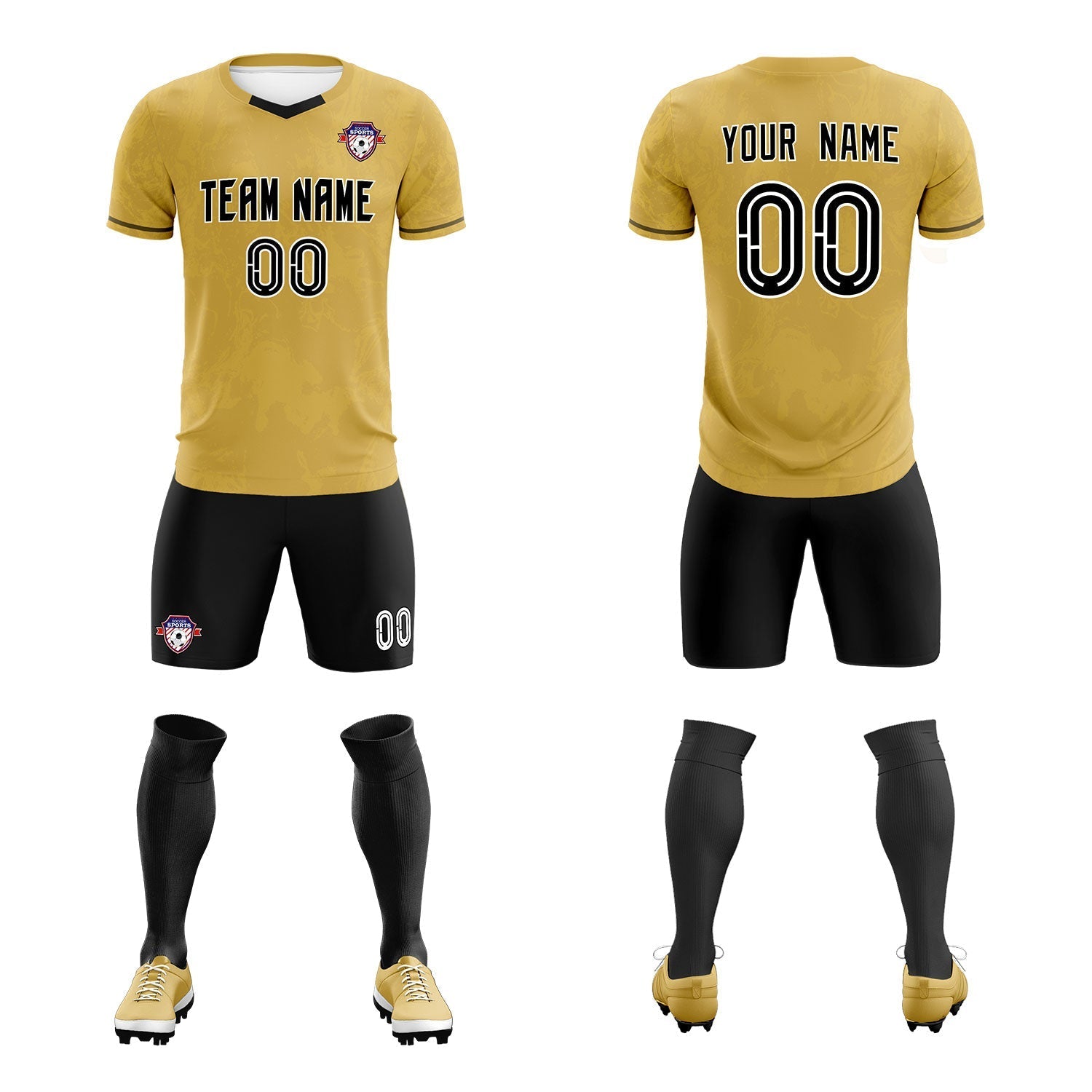 Custom Old Gold Classic Graffiti Pattern Sportswear Soccer Tops/Sets Jersey