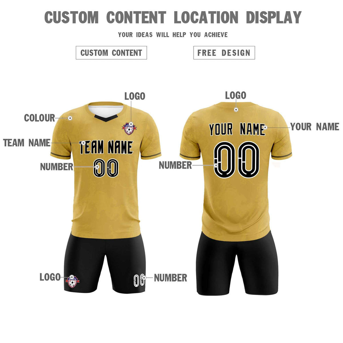 Custom Old Gold Classic Graffiti Pattern Sportswear Soccer Tops/Sets Jersey