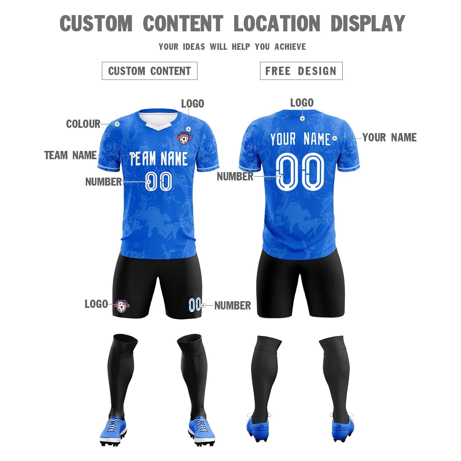 Custom Royal Classic Graffiti Pattern Sportswear Soccer Tops/Sets Jersey