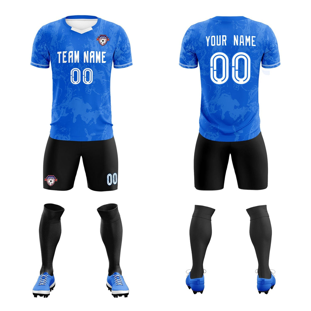 Custom Royal Classic Graffiti Pattern Sportswear Soccer Tops/Sets Jersey
