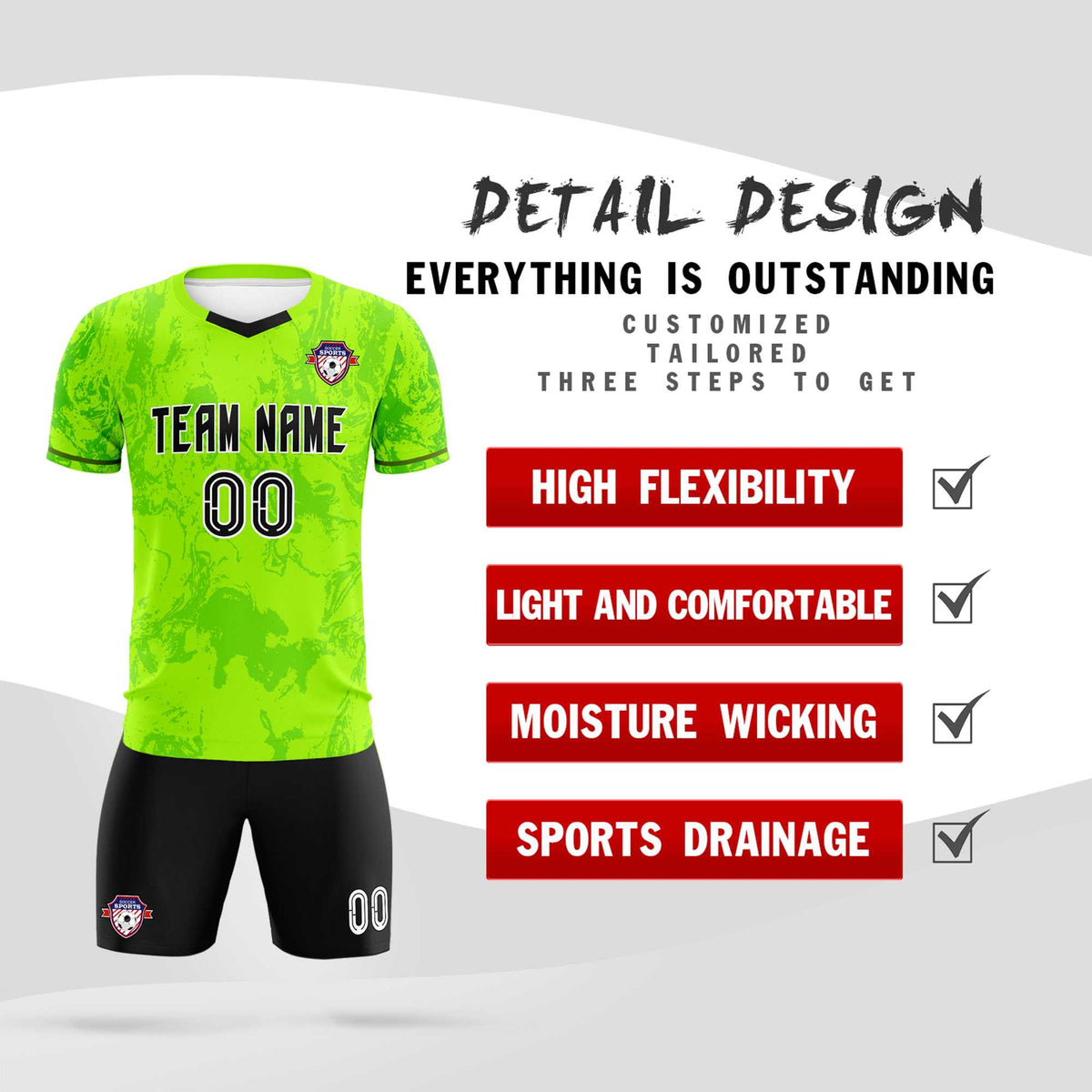 Custom Kelly Green Classic Graffiti Pattern Sportswear Soccer Tops/Sets Jersey