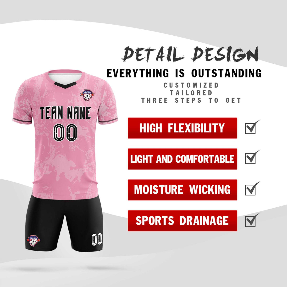 Custom Light Pink Classic Graffiti Pattern Sportswear Soccer Tops/Sets Jersey