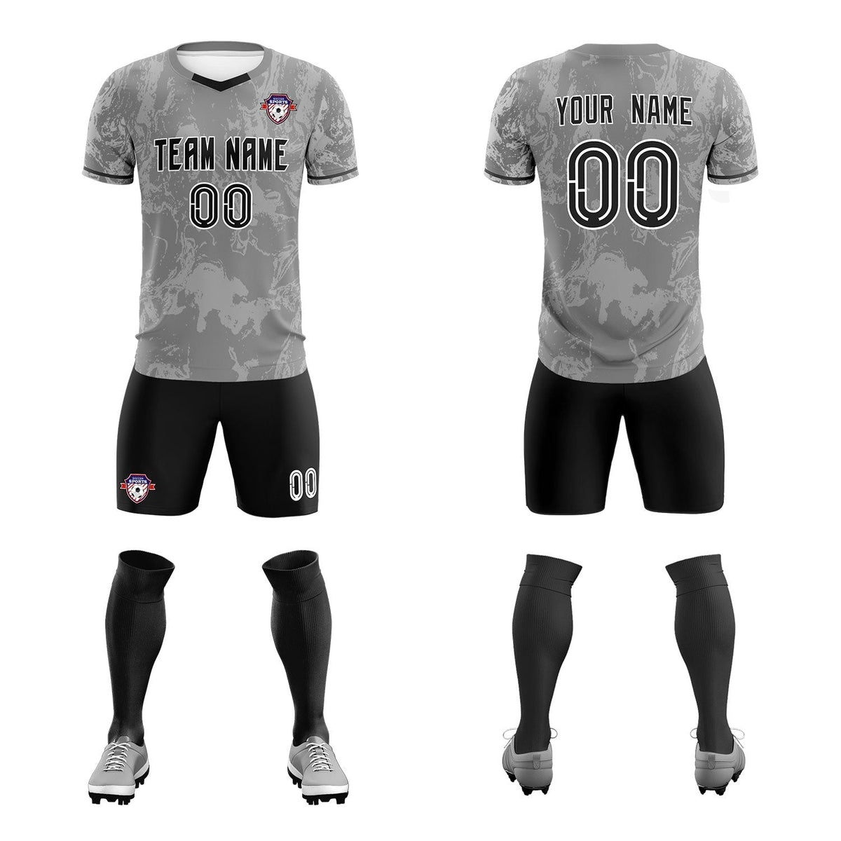 Custom Gray Classic Graffiti Pattern Sportswear Soccer Tops/Sets Jersey