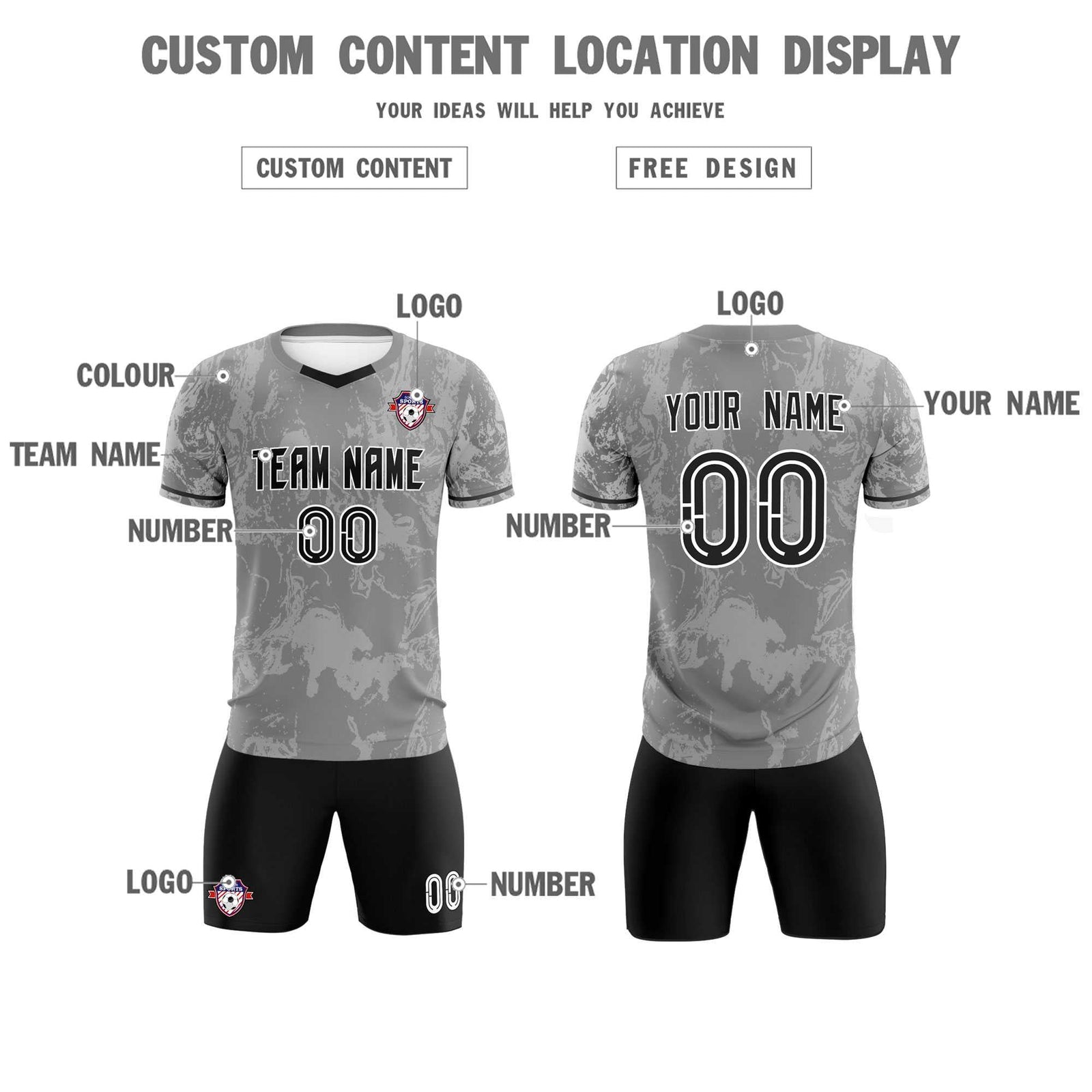 Custom Gray Classic Graffiti Pattern Sportswear Soccer Tops/Sets Jersey