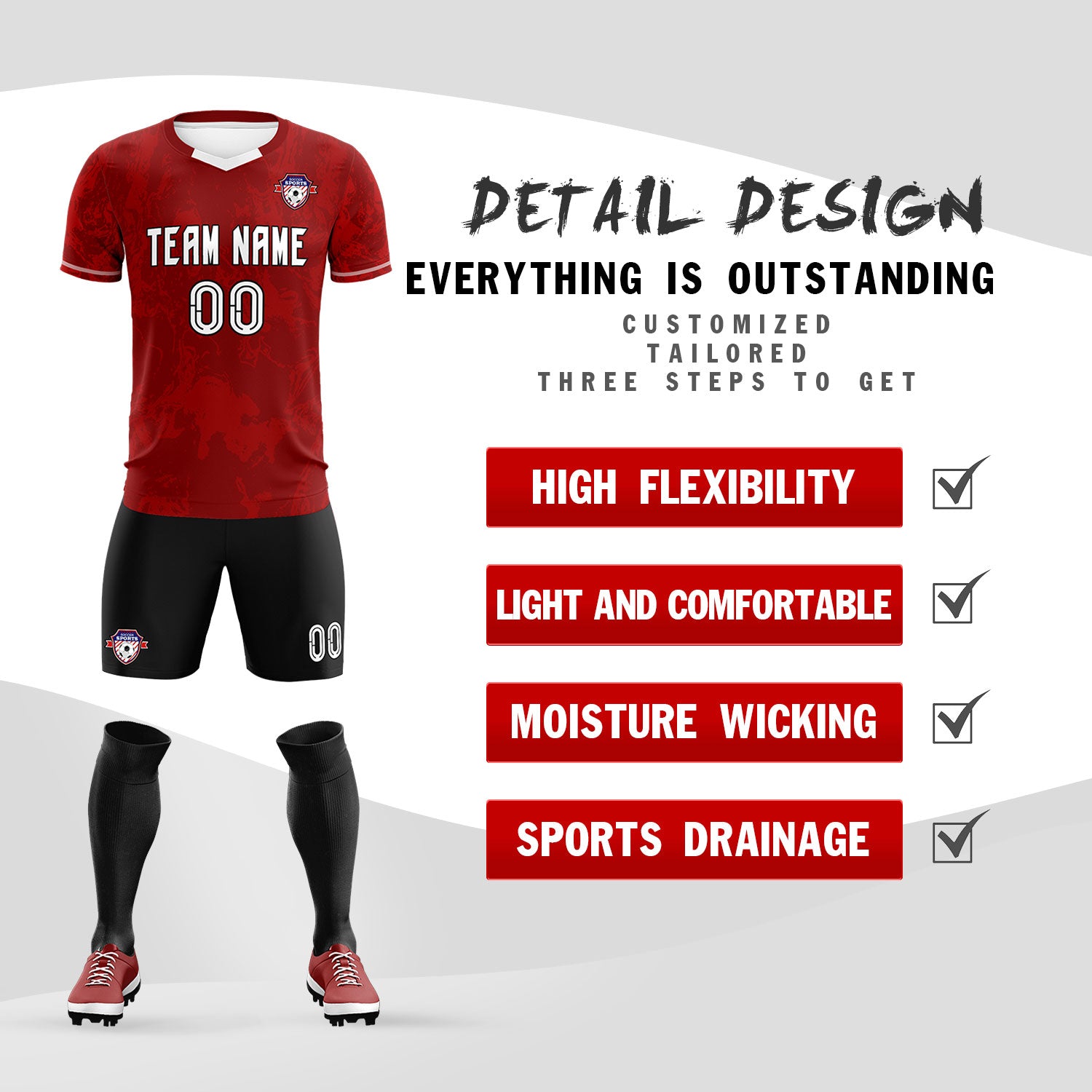 Custom Crimson Classic Graffiti Pattern Sportswear Soccer Tops/Sets Jersey