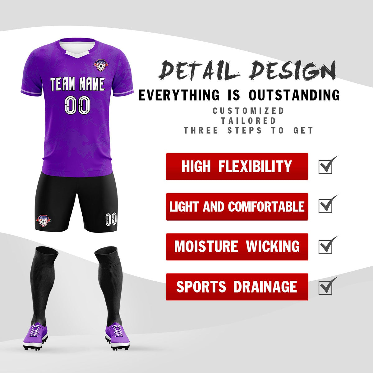 Custom Purple Classic Graffiti Pattern Sportswear Soccer Tops/Sets Jersey