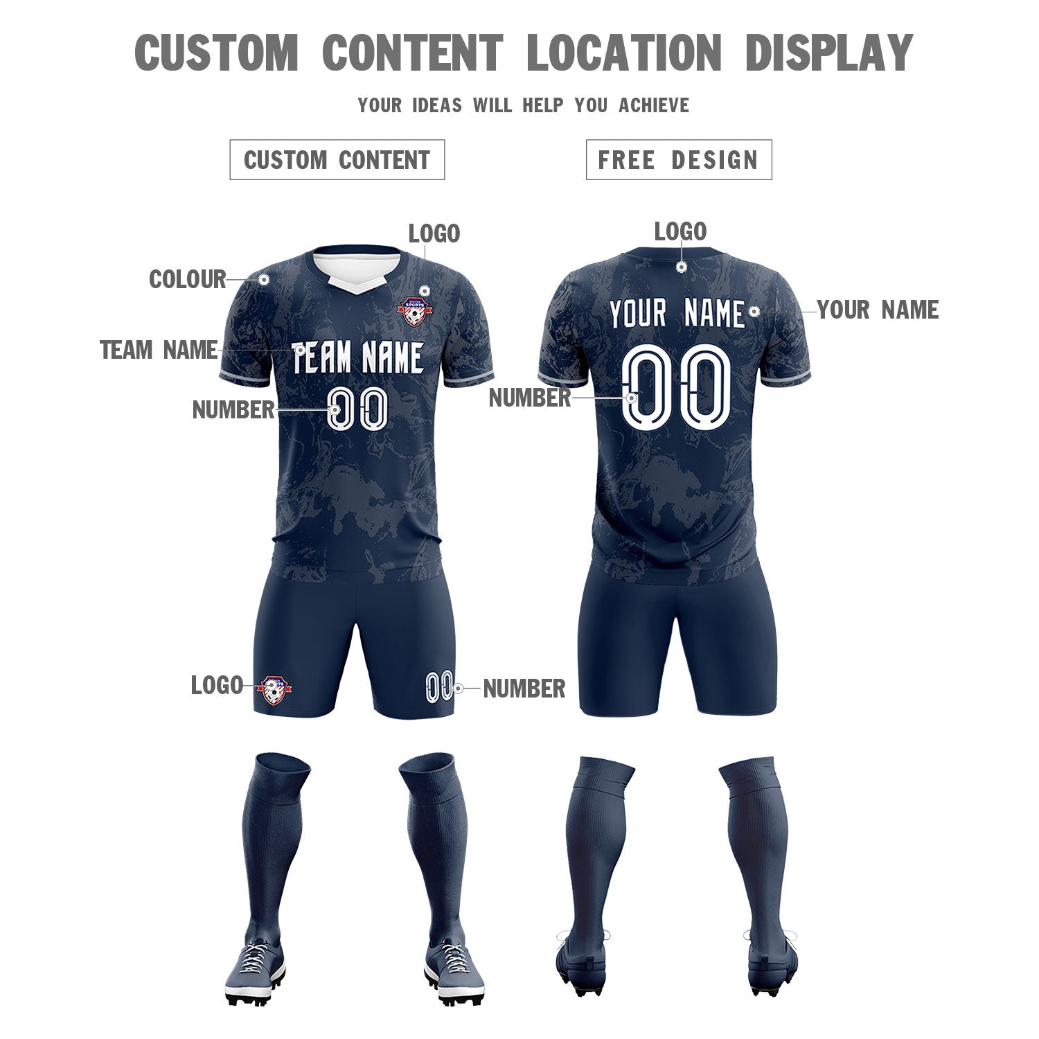 Custom Navy Classic Graffiti Pattern Sportswear Soccer Tops/Sets Jersey