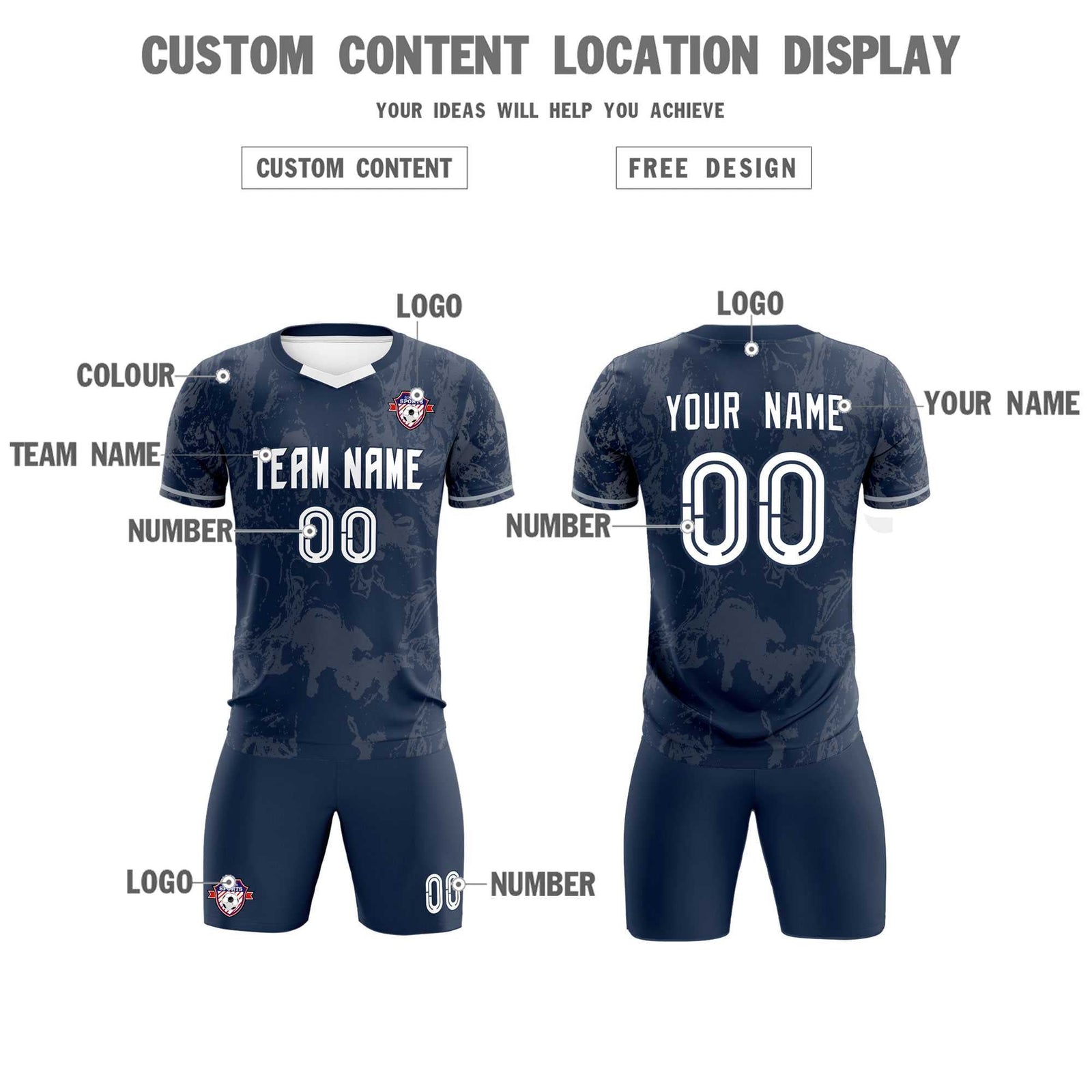 Custom Navy Classic Graffiti Pattern Sportswear Soccer Tops/Sets Jersey