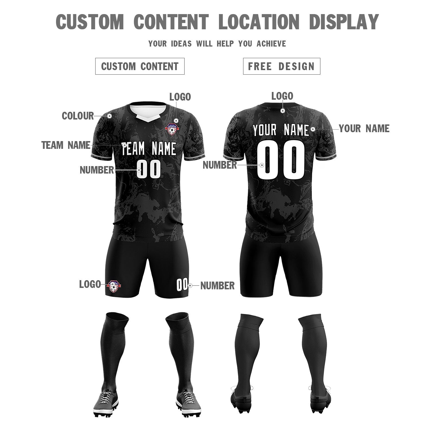 Custom Black Classic Graffiti Pattern Sportswear Soccer Tops/Sets Jersey