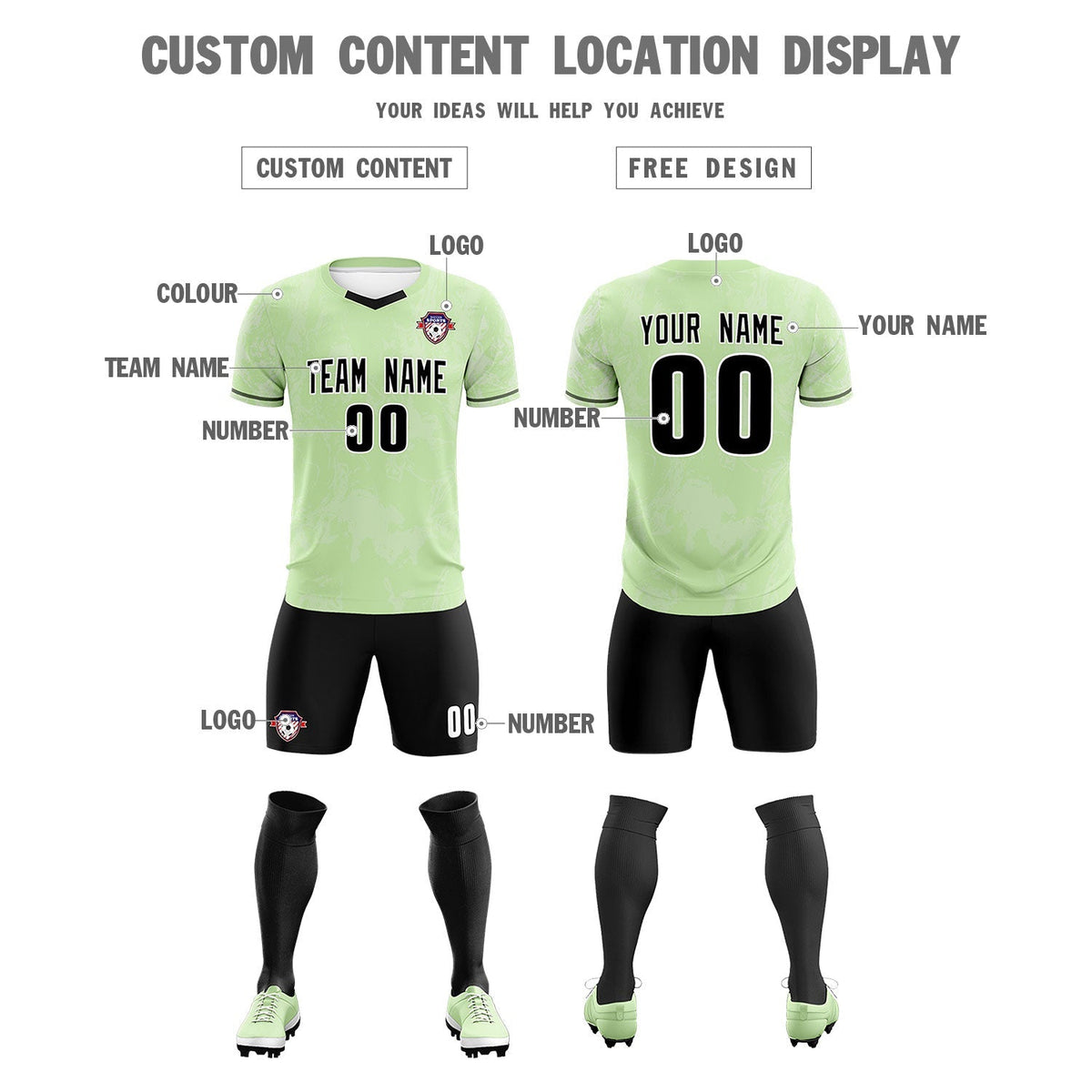 Custom Green Classic Graffiti Pattern Sportswear Soccer Tops/Sets Jersey