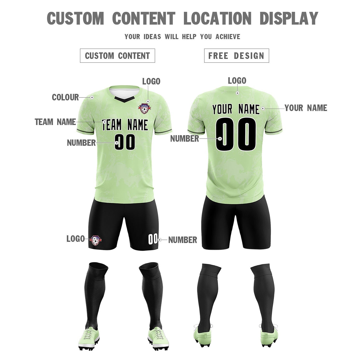 Custom Green Classic Graffiti Pattern Sportswear Soccer Tops/Sets Jersey