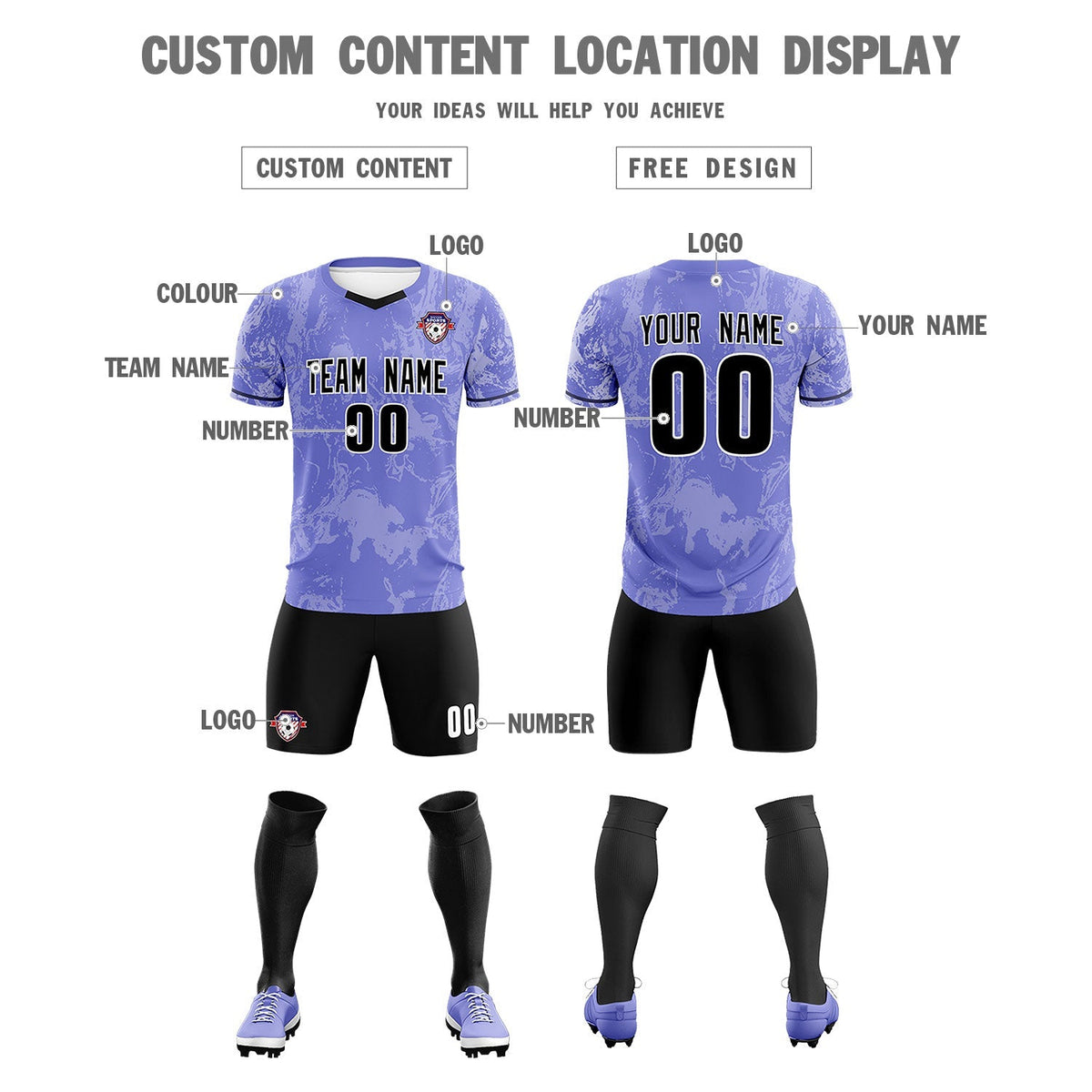 Custom Purple Classic Graffiti Pattern Sportswear Soccer Tops/Sets Jersey