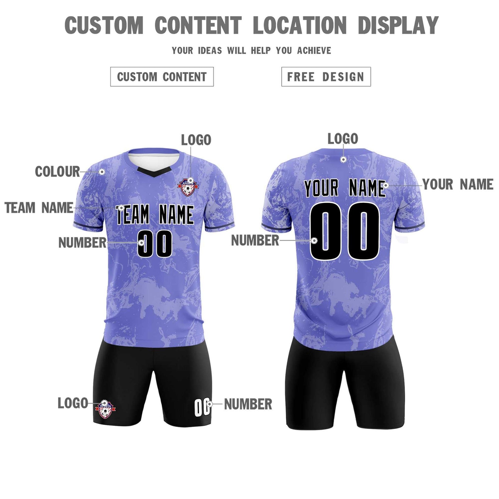 Custom Purple Classic Graffiti Pattern Sportswear Soccer Tops/Sets Jersey