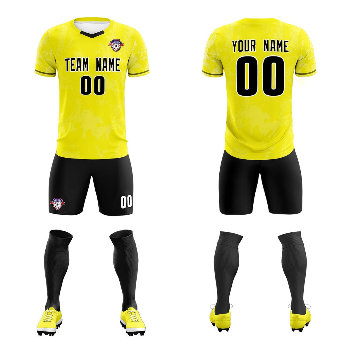 Custom Yellow Classic Graffiti Pattern Sportswear Soccer Tops/Sets Jersey