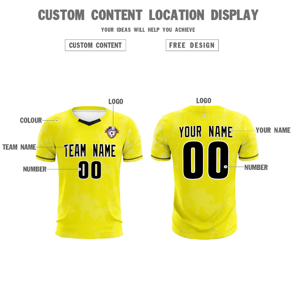 Custom Yellow Classic Graffiti Pattern Sportswear Soccer Tops/Sets Jersey