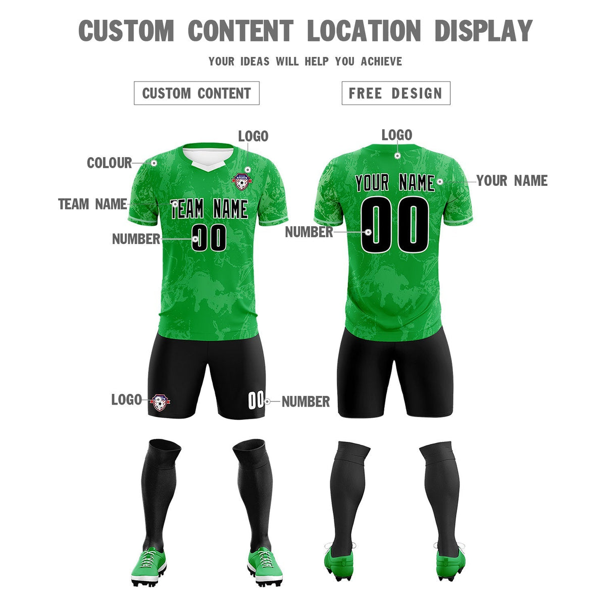 Custom Kelly Green Classic Graffiti Pattern Sportswear Soccer Tops/Sets Jersey