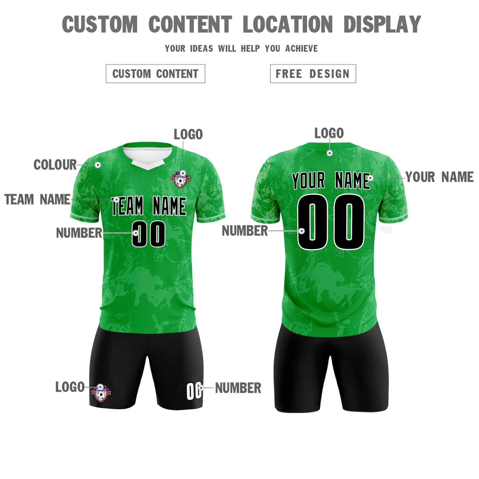 Custom Kelly Green Classic Graffiti Pattern Sportswear Soccer Tops/Sets Jersey