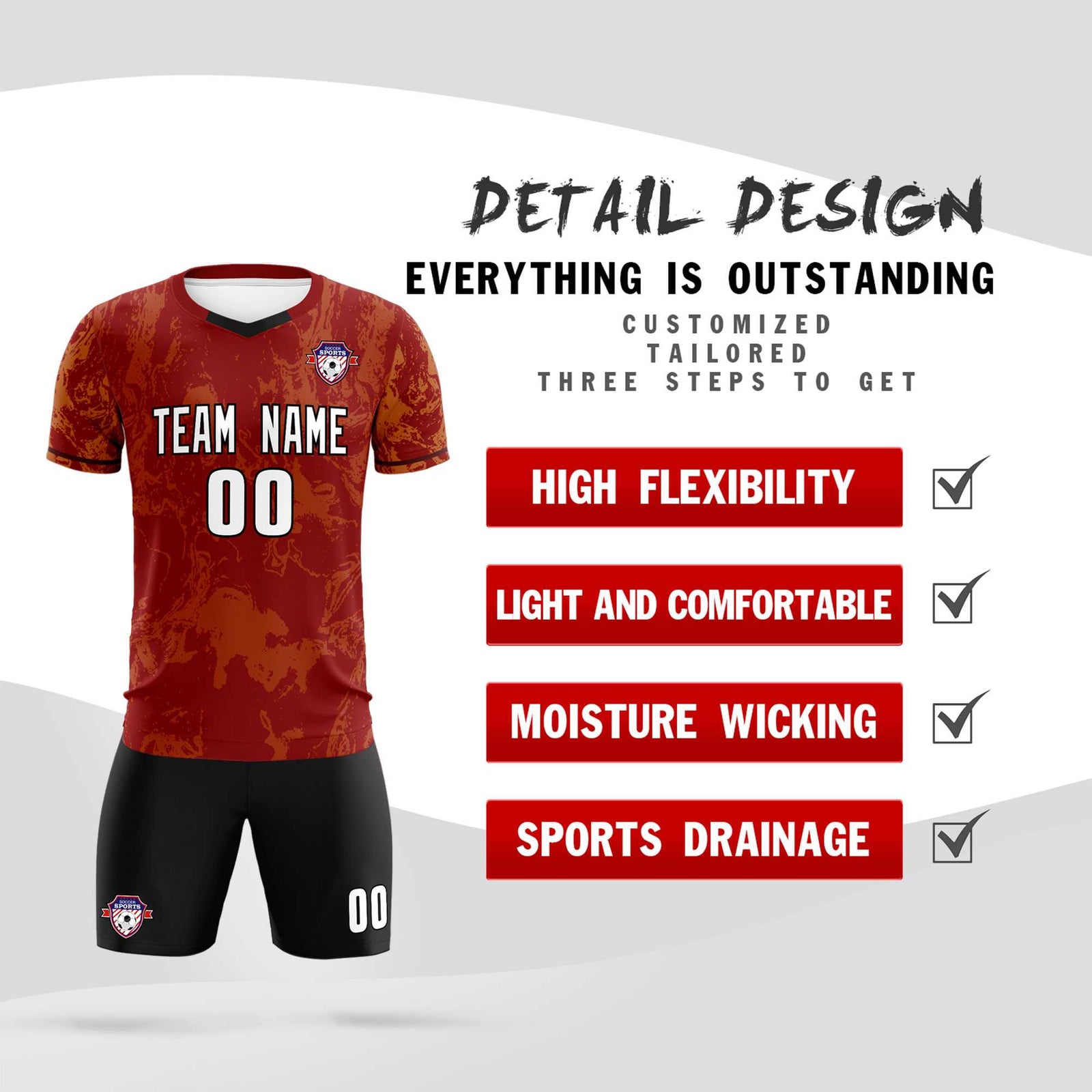 Custom Crimson Classic Graffiti Pattern Sportswear Soccer Tops/Sets Jersey