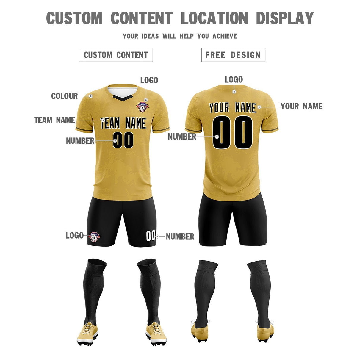 Custom Old Gold Classic Graffiti Pattern Sportswear Soccer Tops/Sets Jersey