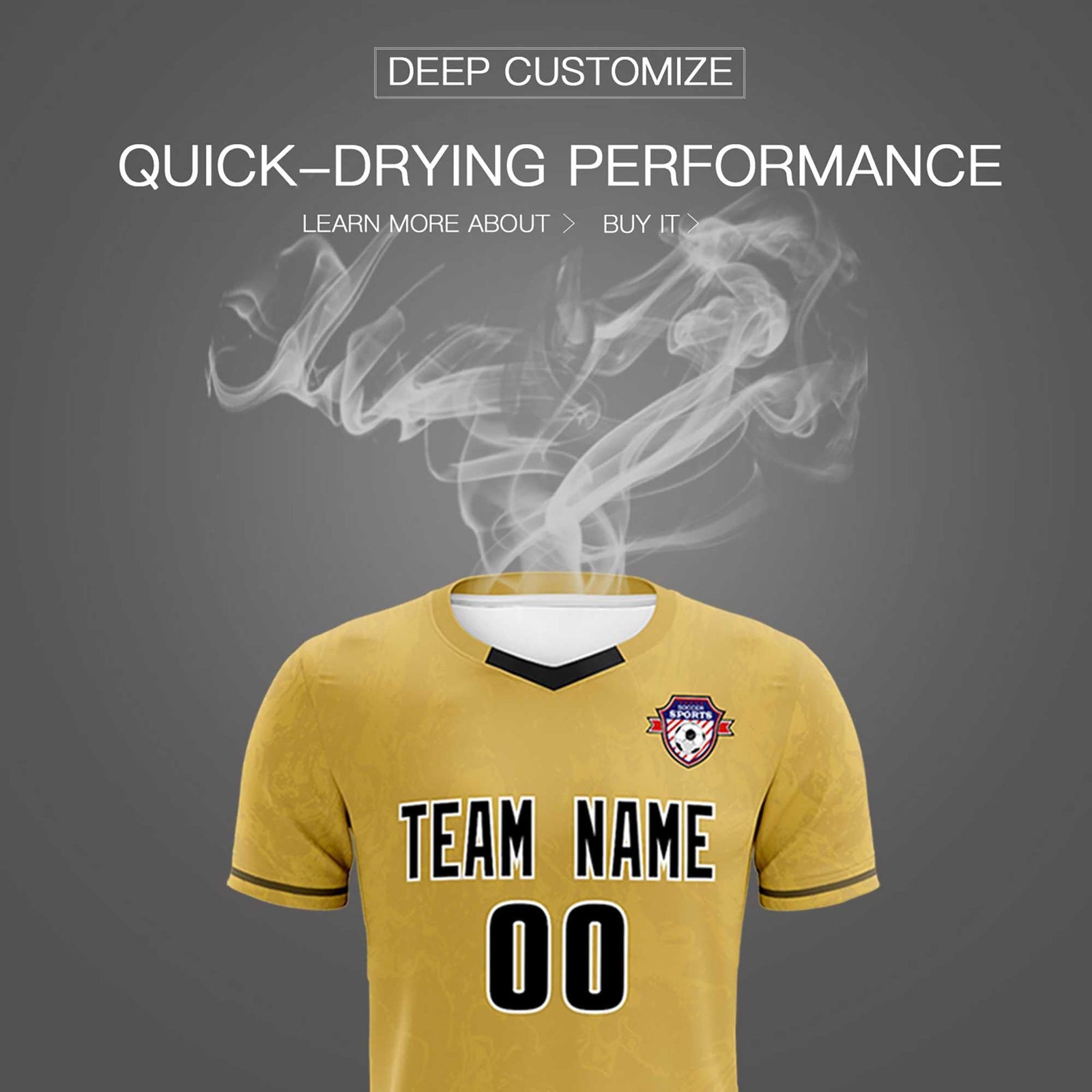 Custom Old Gold Classic Graffiti Pattern Sportswear Soccer Tops/Sets Jersey