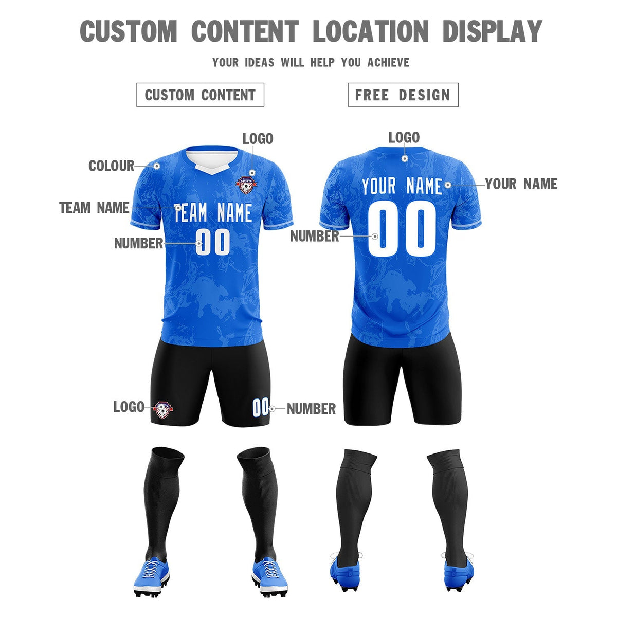 Custom Royal Classic Graffiti Pattern Sportswear Soccer Tops/Sets Jersey
