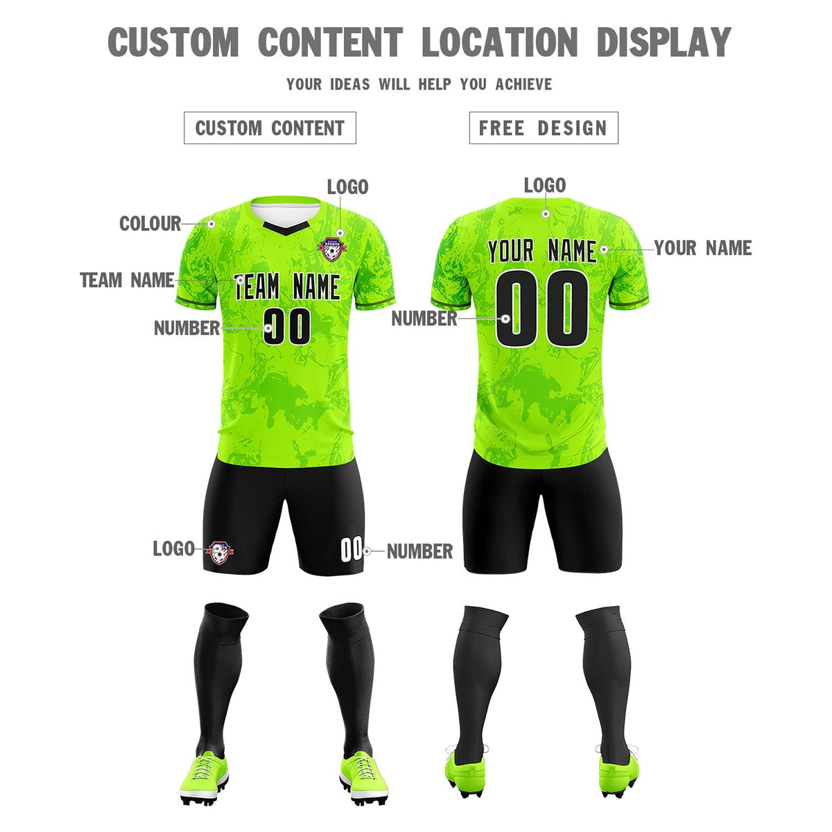 Custom Kelly Green Classic Graffiti Pattern Sportswear Soccer Tops/Sets Jersey