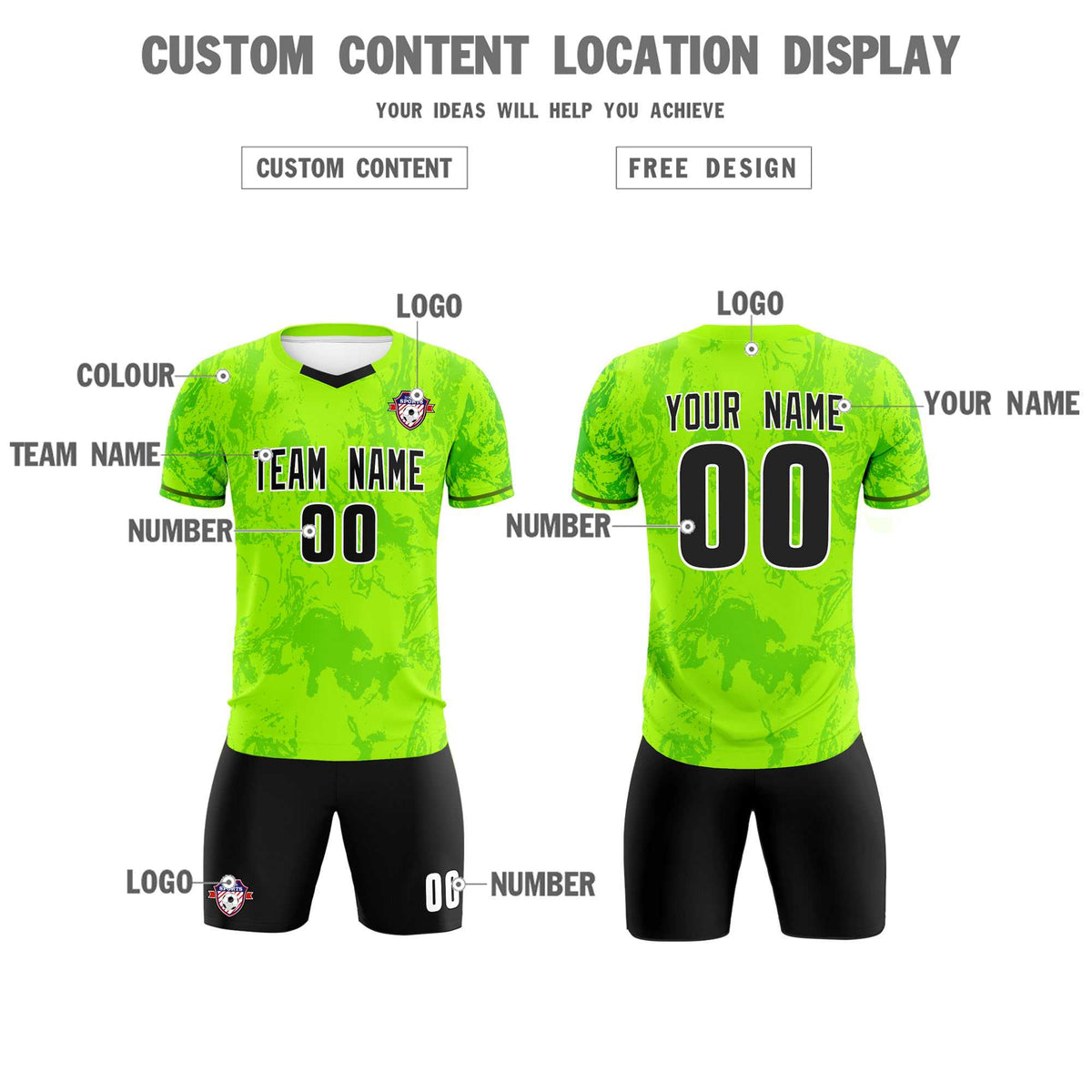 Custom Kelly Green Classic Graffiti Pattern Sportswear Soccer Tops/Sets Jersey
