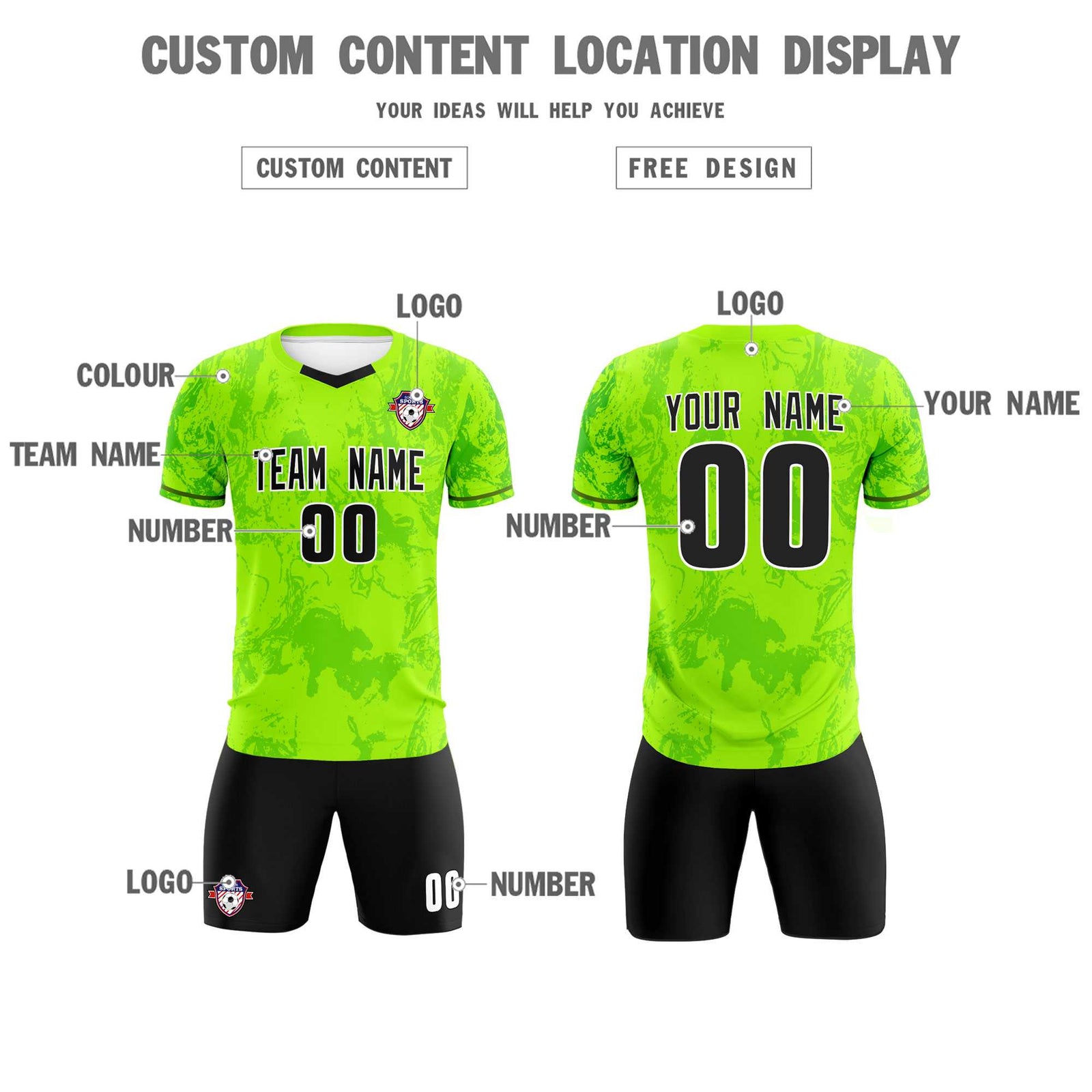 Custom Kelly Green Classic Graffiti Pattern Sportswear Soccer Tops/Sets Jersey