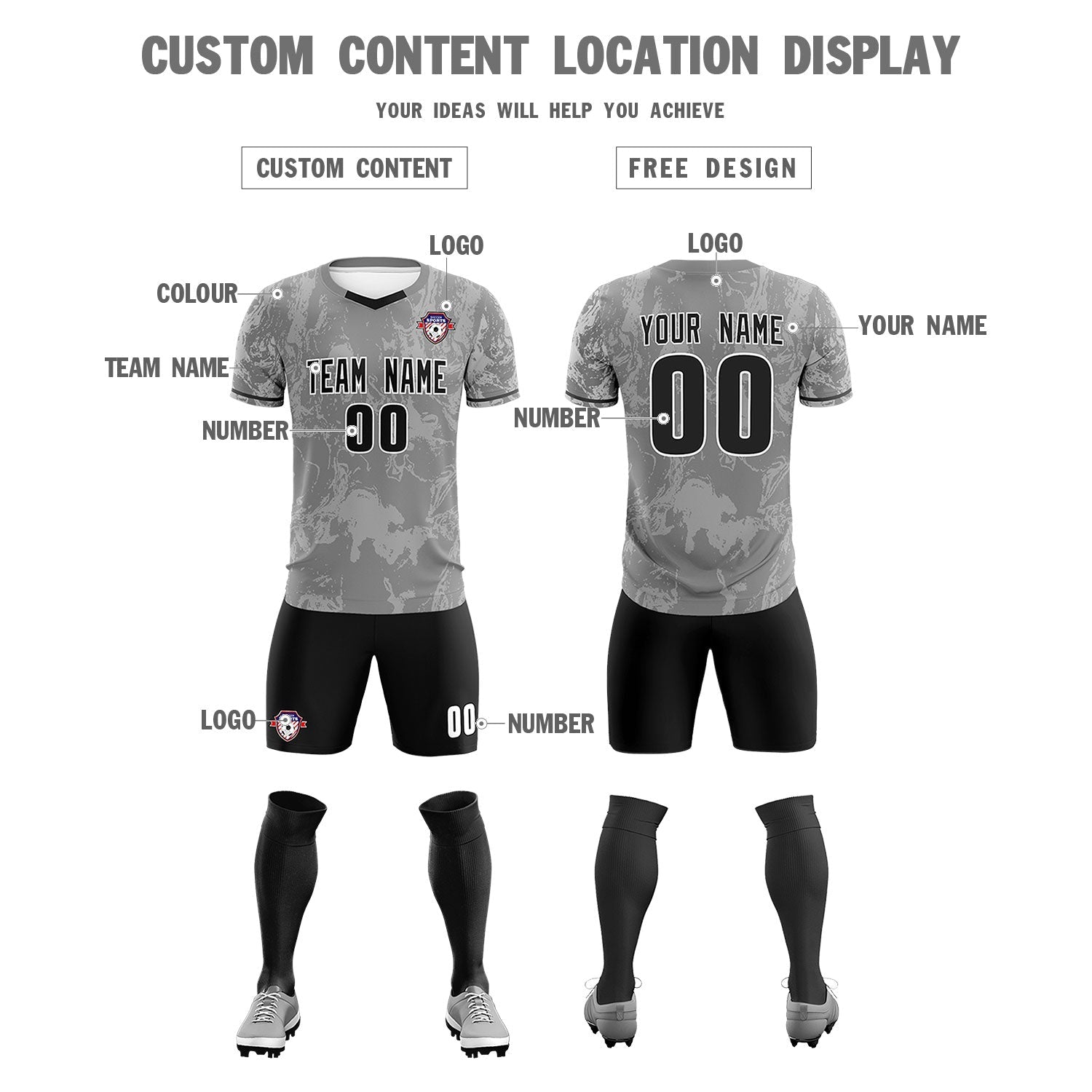 Custom Gray Classic Graffiti Pattern Sportswear Soccer Tops/Sets Jersey