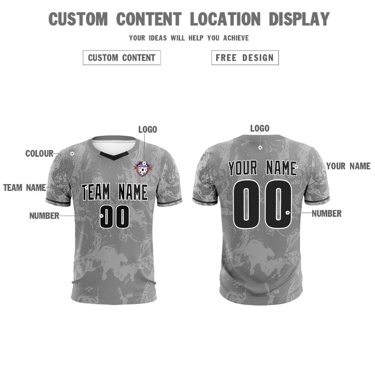 Custom Gray Classic Graffiti Pattern Sportswear Soccer Tops/Sets Jersey