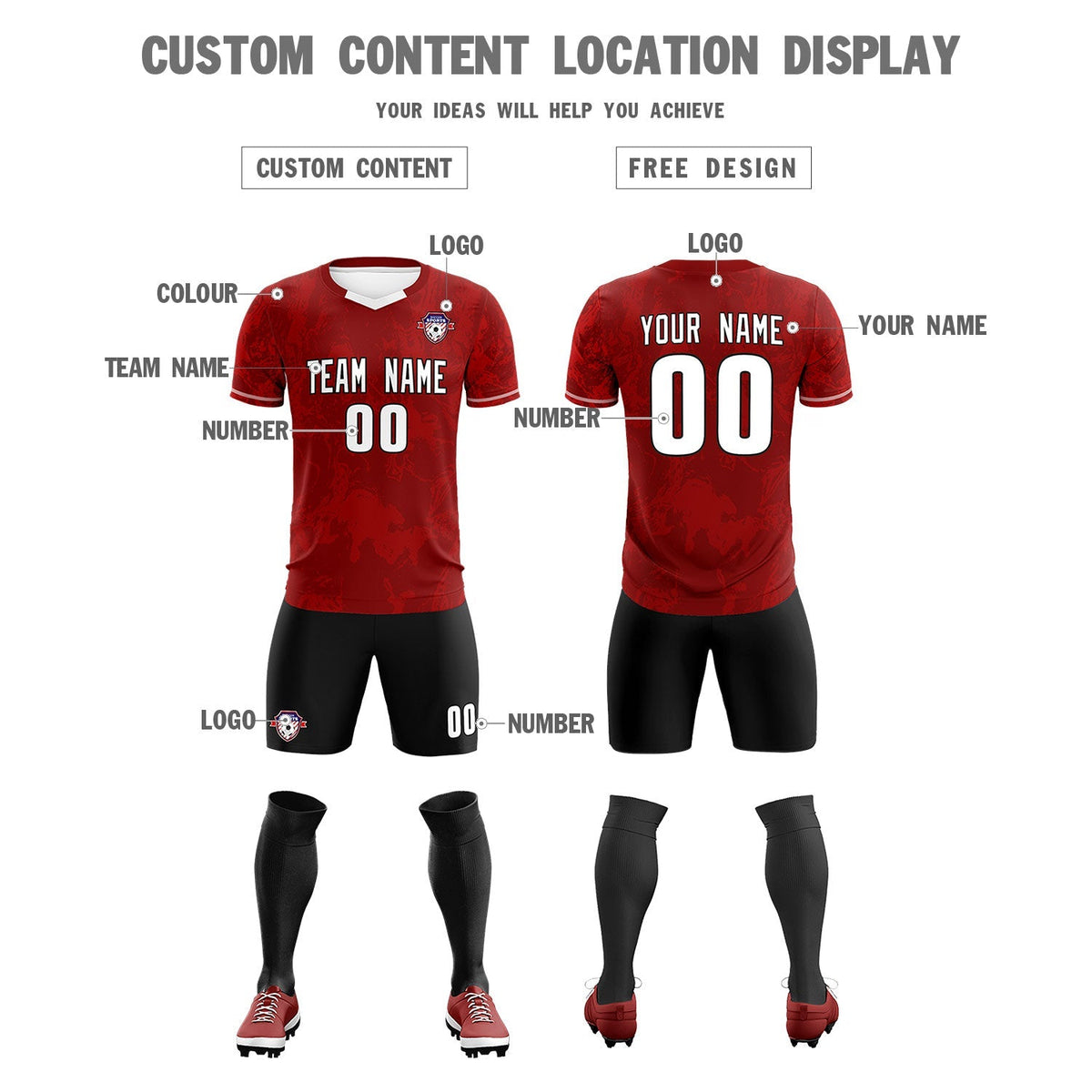 Custom Crimson Classic Graffiti Pattern Sportswear Soccer Tops/Sets Jersey