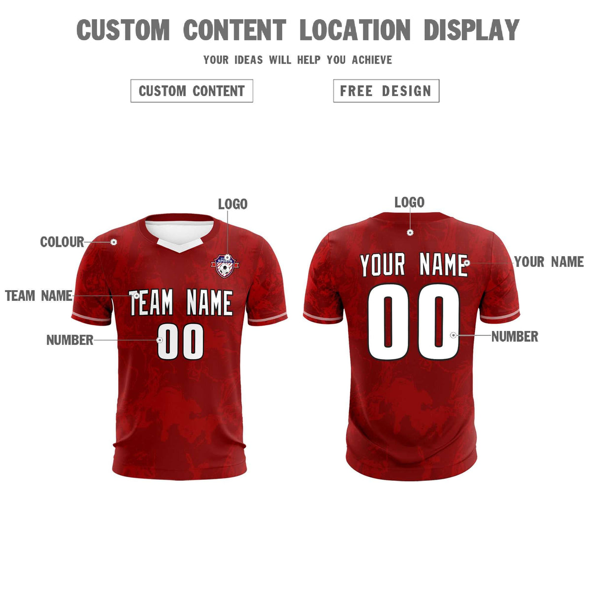Custom Crimson Classic Graffiti Pattern Sportswear Soccer Tops/Sets Jersey