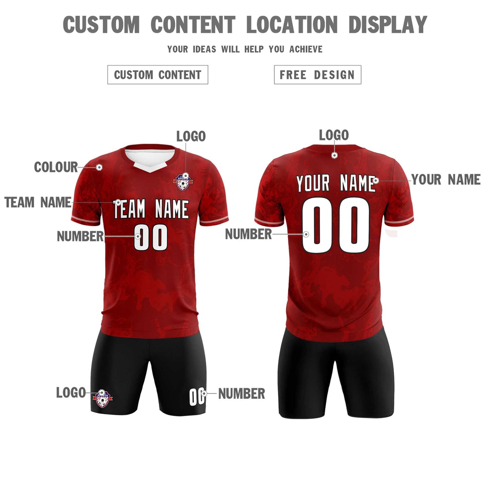 Custom Crimson Classic Graffiti Pattern Sportswear Soccer Tops/Sets Jersey
