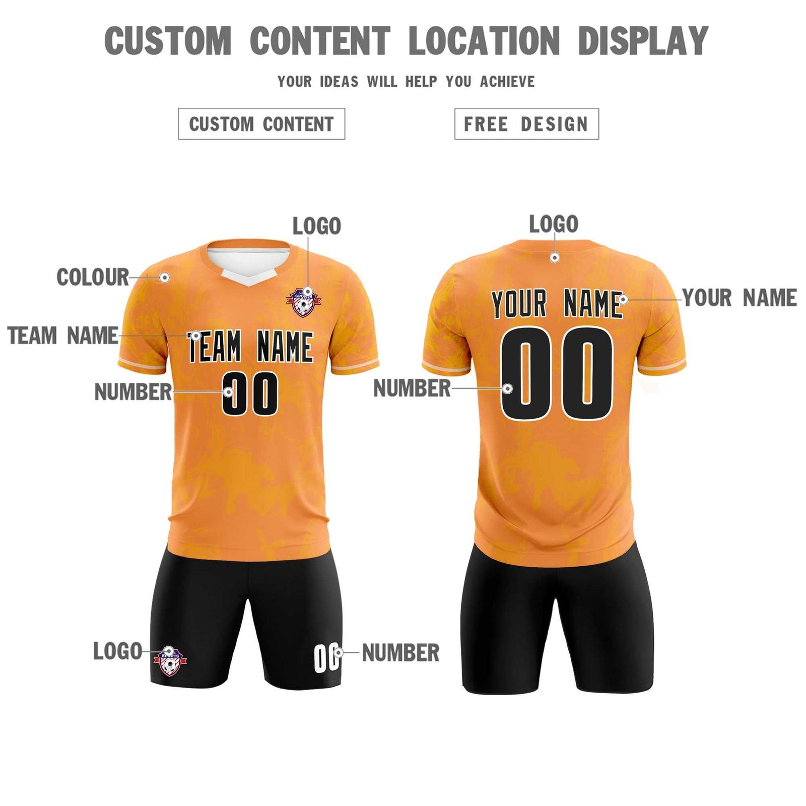 Custom Texas Orange Classic Graffiti Pattern Sportswear Soccer Tops/Sets Jersey