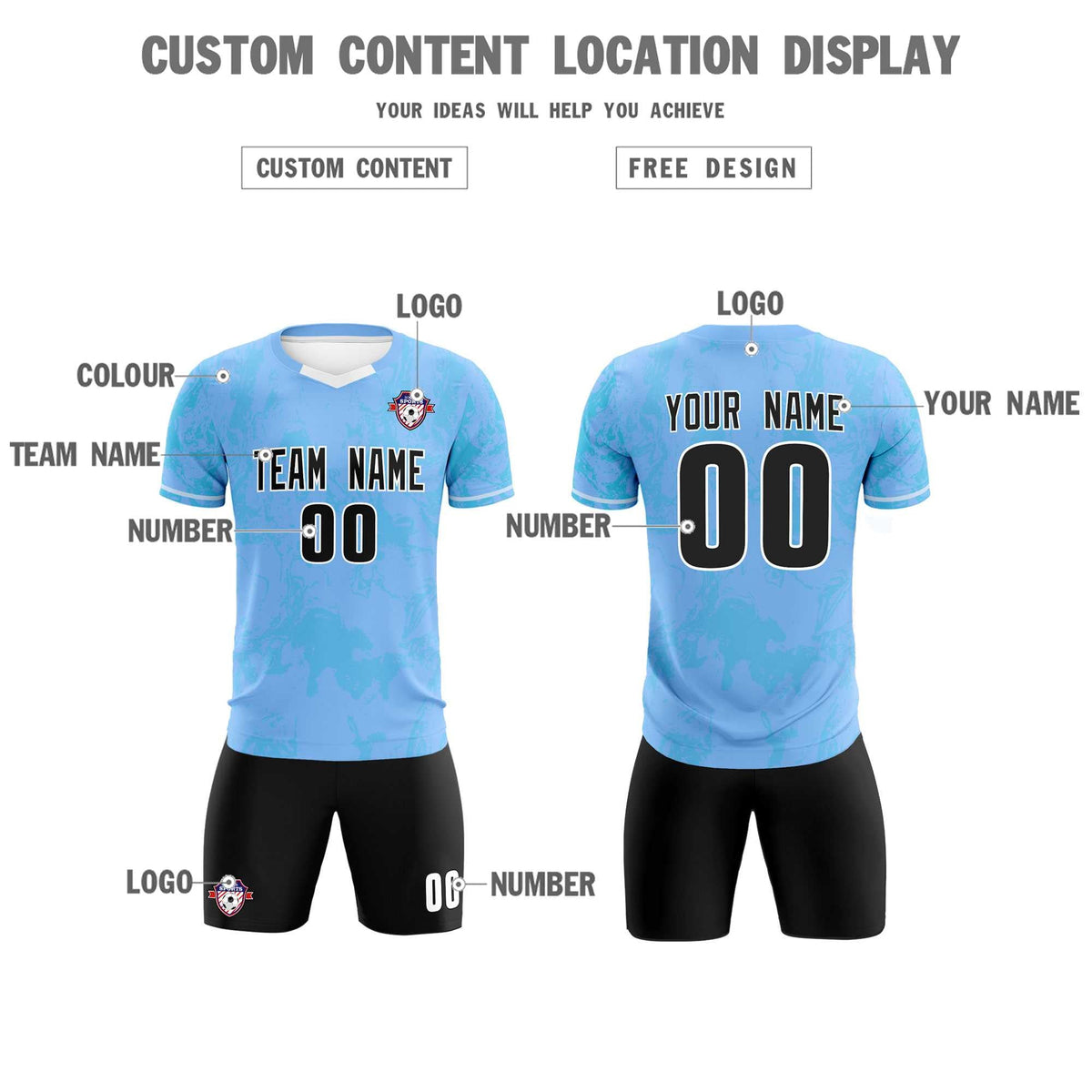 Custom Light Blue Classic Graffiti Pattern Sportswear Soccer Tops/Sets Jersey