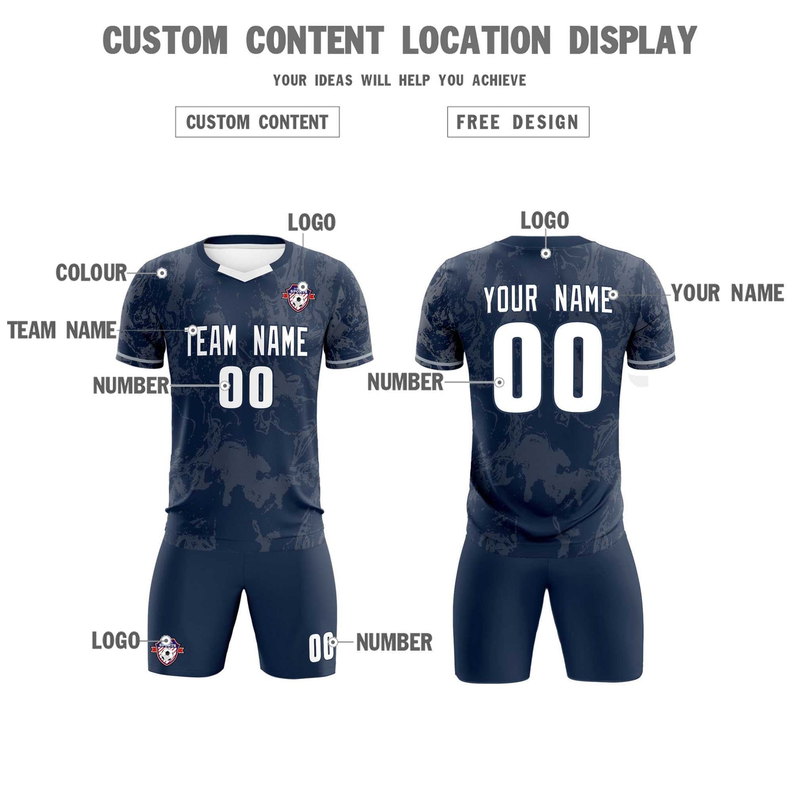 Custom Navy Classic Graffiti Pattern Sportswear Soccer Tops/Sets Jersey