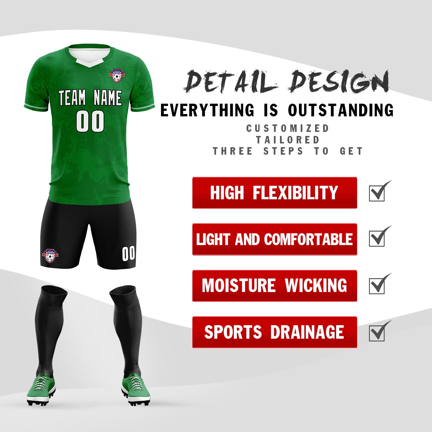 Custom Kelly Green Classic Graffiti Pattern Sportswear Soccer Tops/Sets Jersey